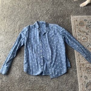 Y2K western style Blue Button-Down Shirt with White Accents